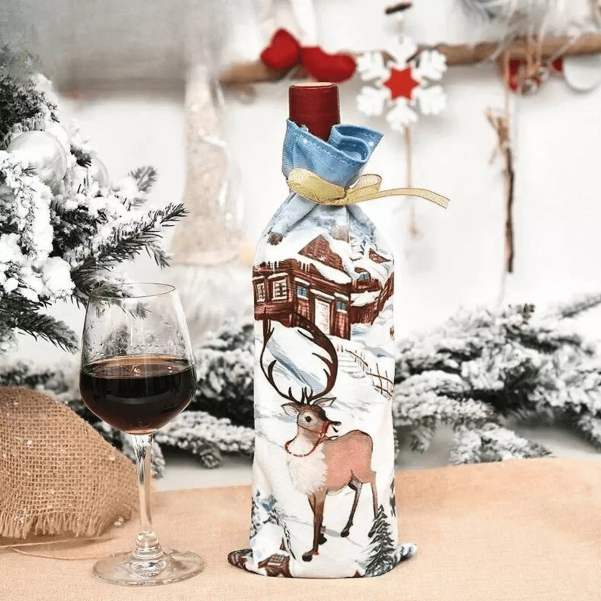 Capa Vinho e Champagne Enfeites de Natal a Mesa