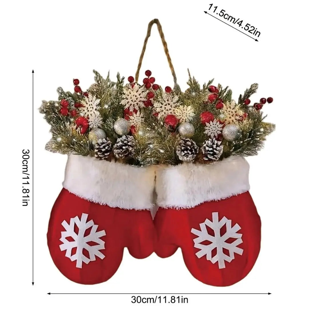 Guirlanda de Natal Luvas de Papai Noel Flocos de Neve Decoração Natalina