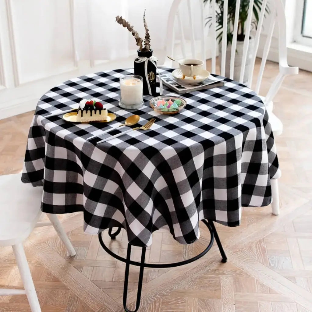 Toalha de Mesa Redonda Decoração de Natal Xadrez