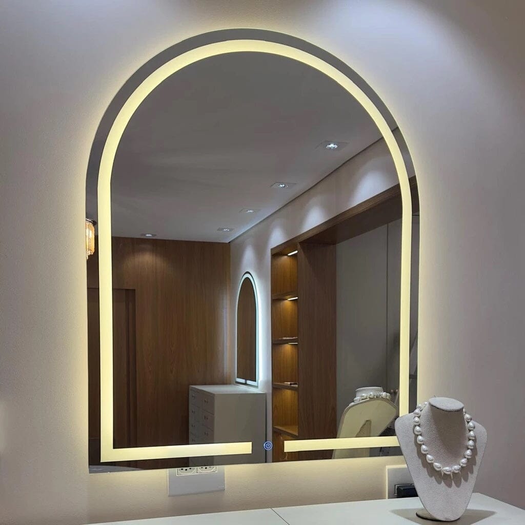 Espelho Decorativo Línea Oval com Led Jateado e Botão Touch 70x50cm Espelho - 0009 Conceito