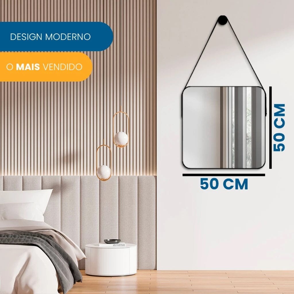 Espelho Decorativo Quadrado Beady Suspenso de Parede 50cm Espelho - 0013 Conceito