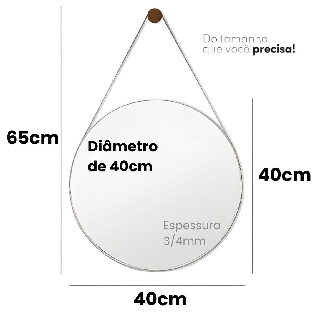 Espelho Decorativo Redondo Beady Suspenso de Parede 40cm Conceito