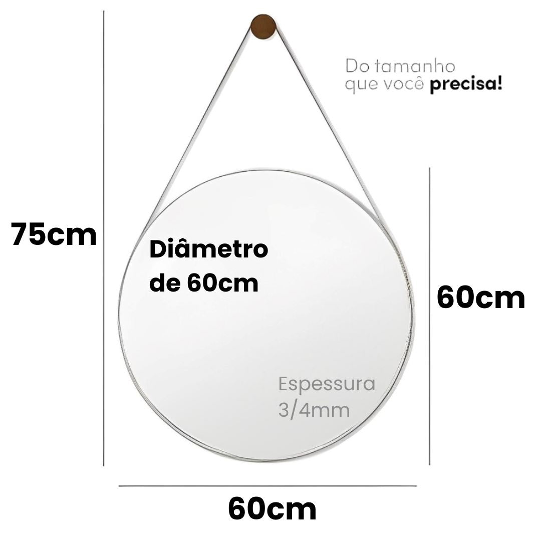 Espelho Decorativo Redondo Beady Suspenso de Parede 60cm Conceito