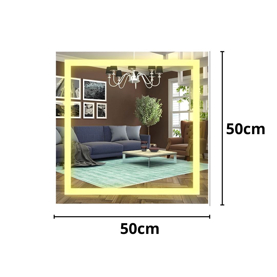 Espelho Decorativo Square Line com Led Jateado e Botão Touch 50cm Conceito