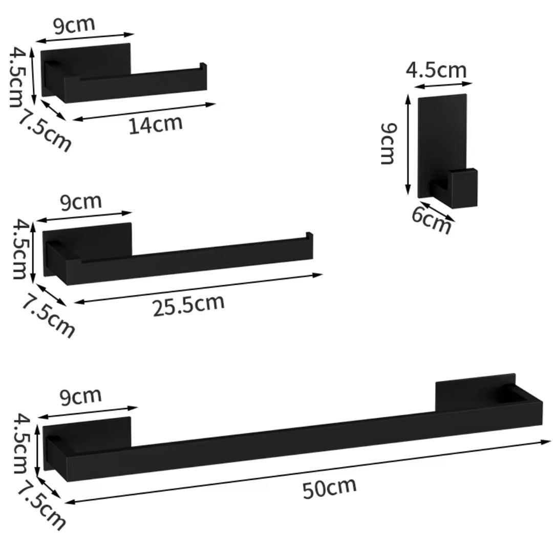 Kit Completo Acessórios Banheiro Black Matte (04 Peças) Conceito