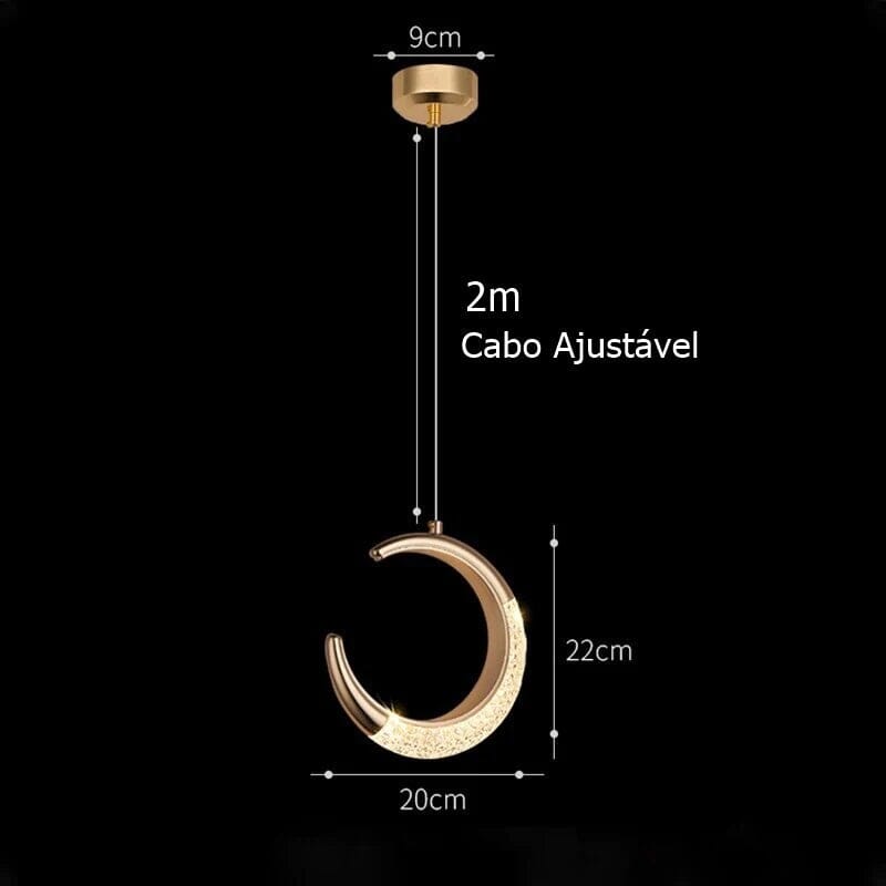 Lustre Pendente de Luxo Dourado Lua Cristal luzes Conceito