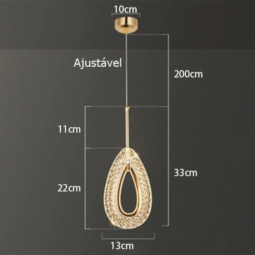 Lustre Pendente de Luxo em Gota Cristal Pendente - 0014 Conceito