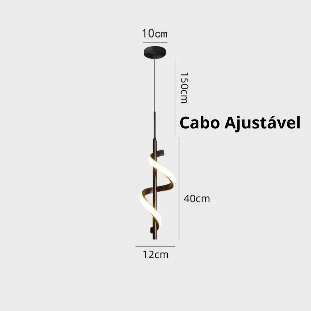 Lustre Pendente em Espiral Preto de Led Pendente - 0026 Conceito