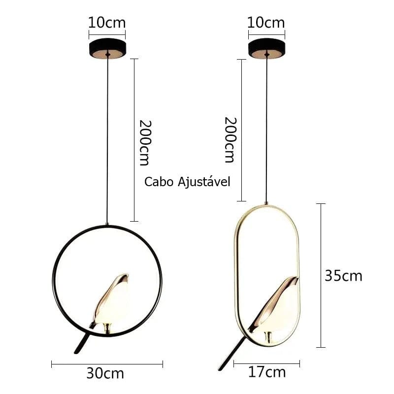 Lustre Pendente Pássaro Dourado luzes Conceito