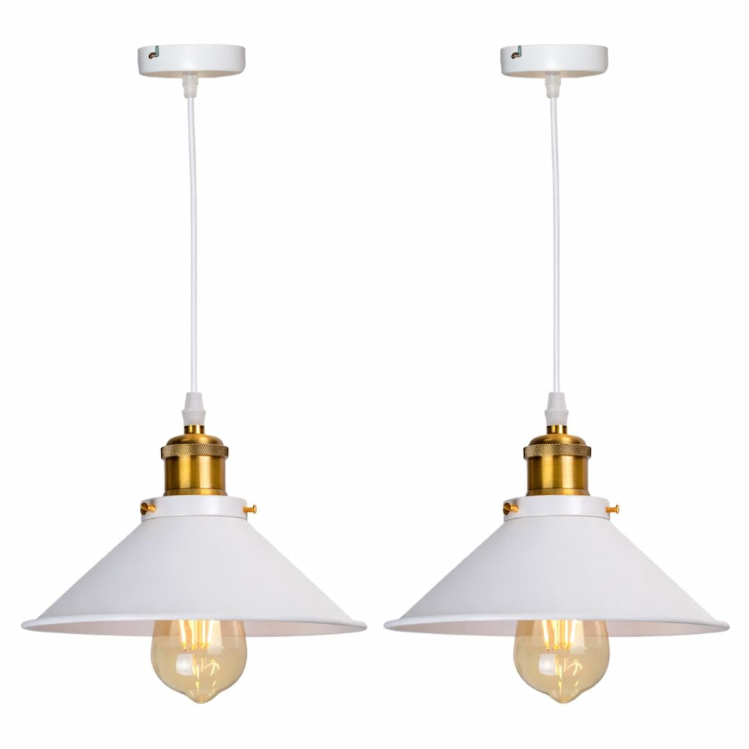 Lustre Pendente Vintage Retrô para Quarto Cozinha Balcão Pendente - 0024 Conceito Branco e Dourado Kit 02 Unidades