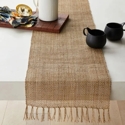 Caminho de Mesa Juta Natural com Borla Decoração Natal e Casamento