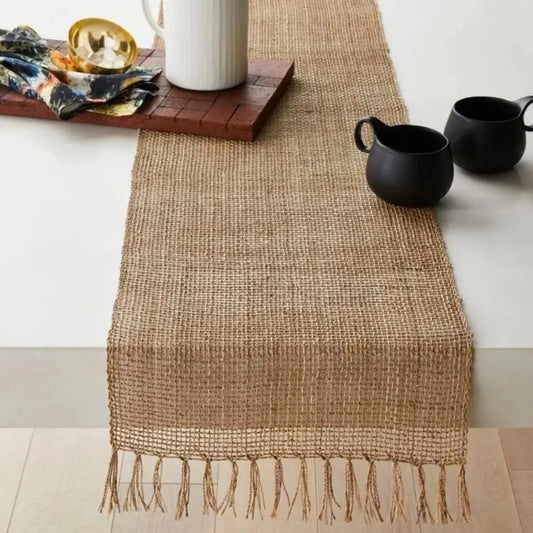 Caminho de Mesa Juta Natural com Borla Decoração Natal e Casamento