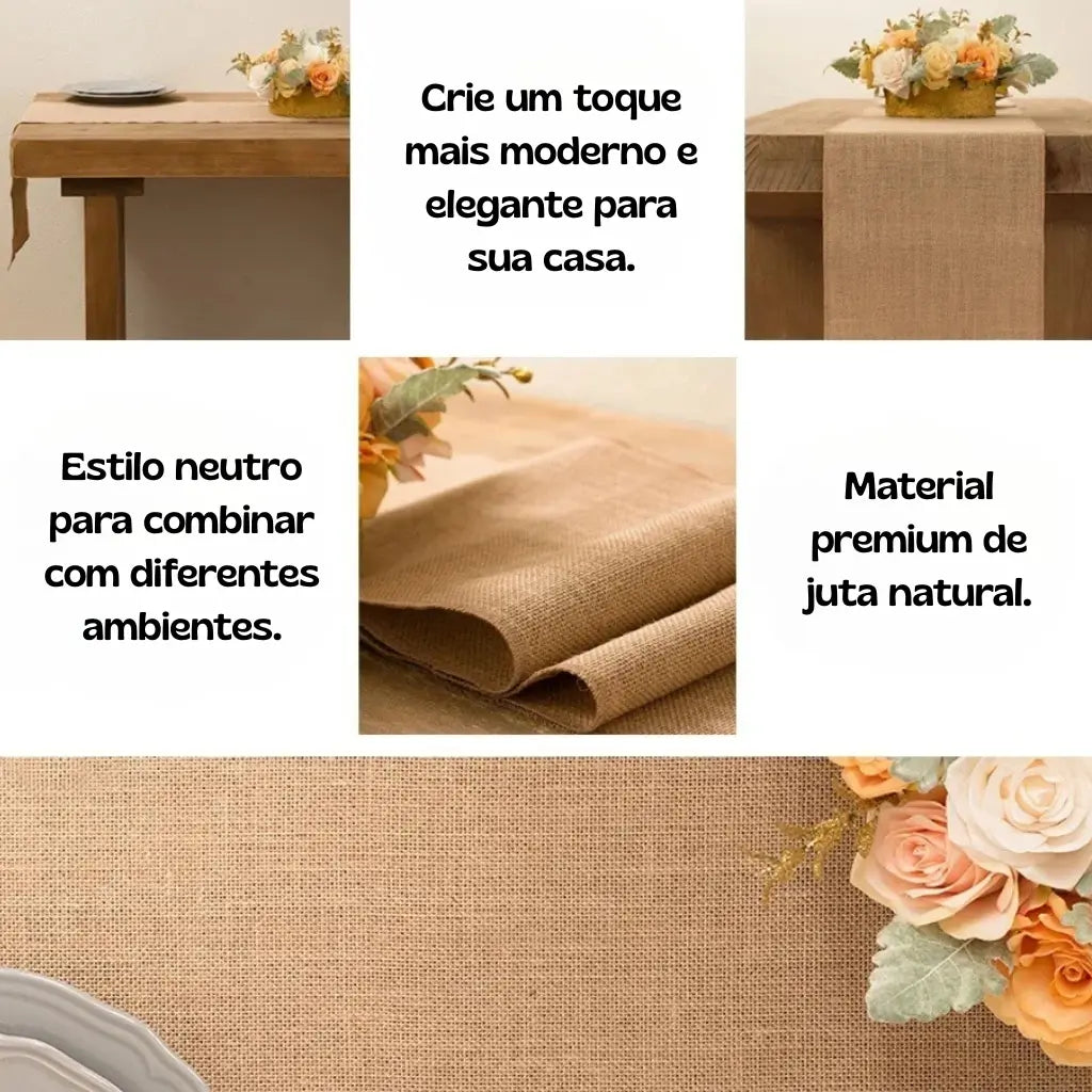 Caminho de Mesa Juta Natural com Borla Decoração Natal e Casamento