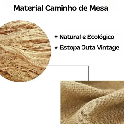 Caminho de Mesa Juta Natural com Borla Decoração Natal e Casamento
