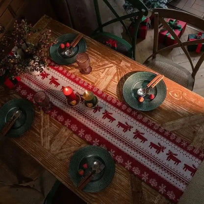 Caminho de Mesa Natalino Jacquard Red Trilho de Mesa Decoração Natal
