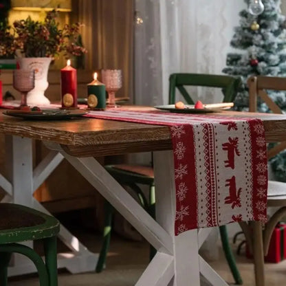 Caminho de Mesa Natalino Jacquard Red Trilho de Mesa Decoração Natal