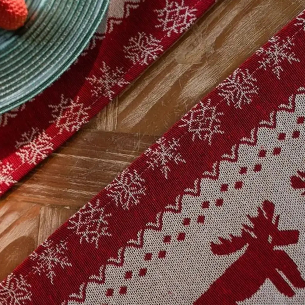 Caminho de Mesa Natalino Jacquard Red Trilho de Mesa Decoração Natal