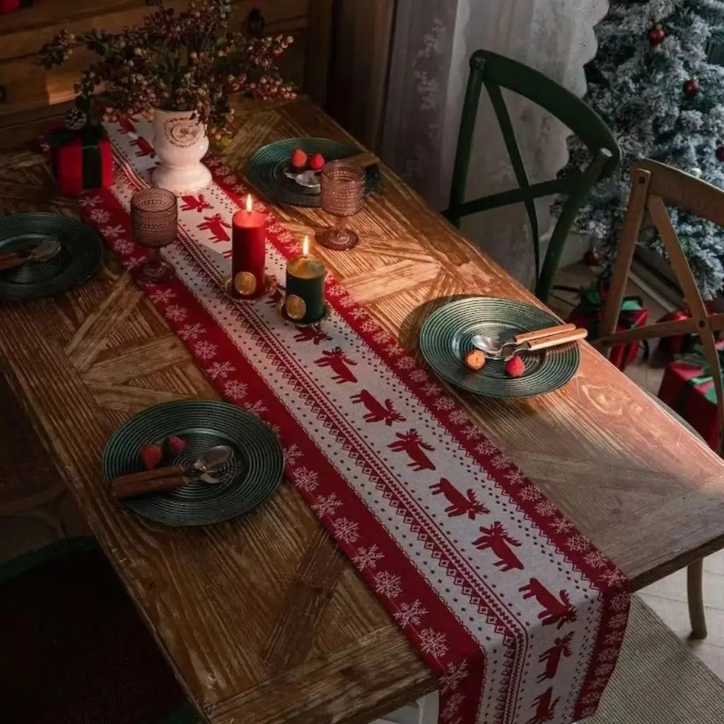 Caminho de Mesa Natalino Jacquard Red Trilho de Mesa Decoração Natal