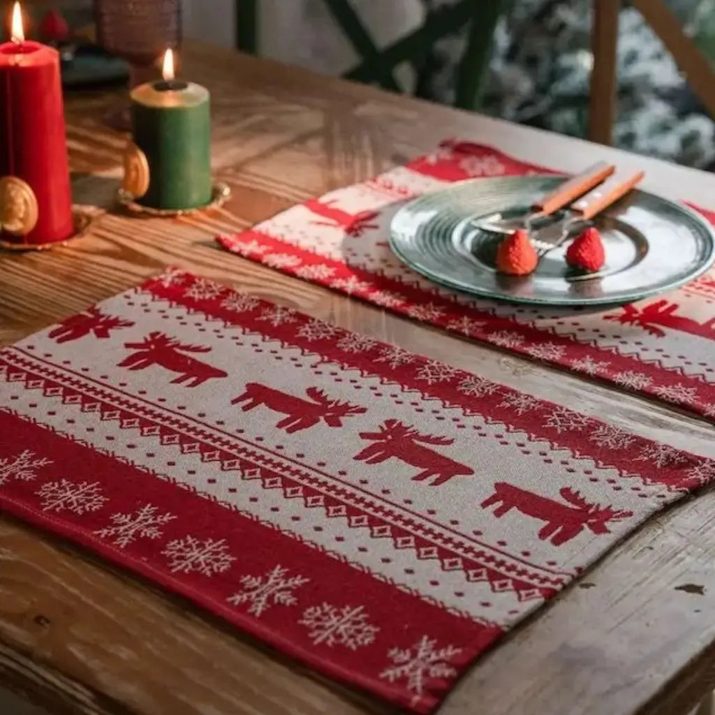 Caminho de Mesa Natalino Jacquard Red Trilho de Mesa Decoração Natal