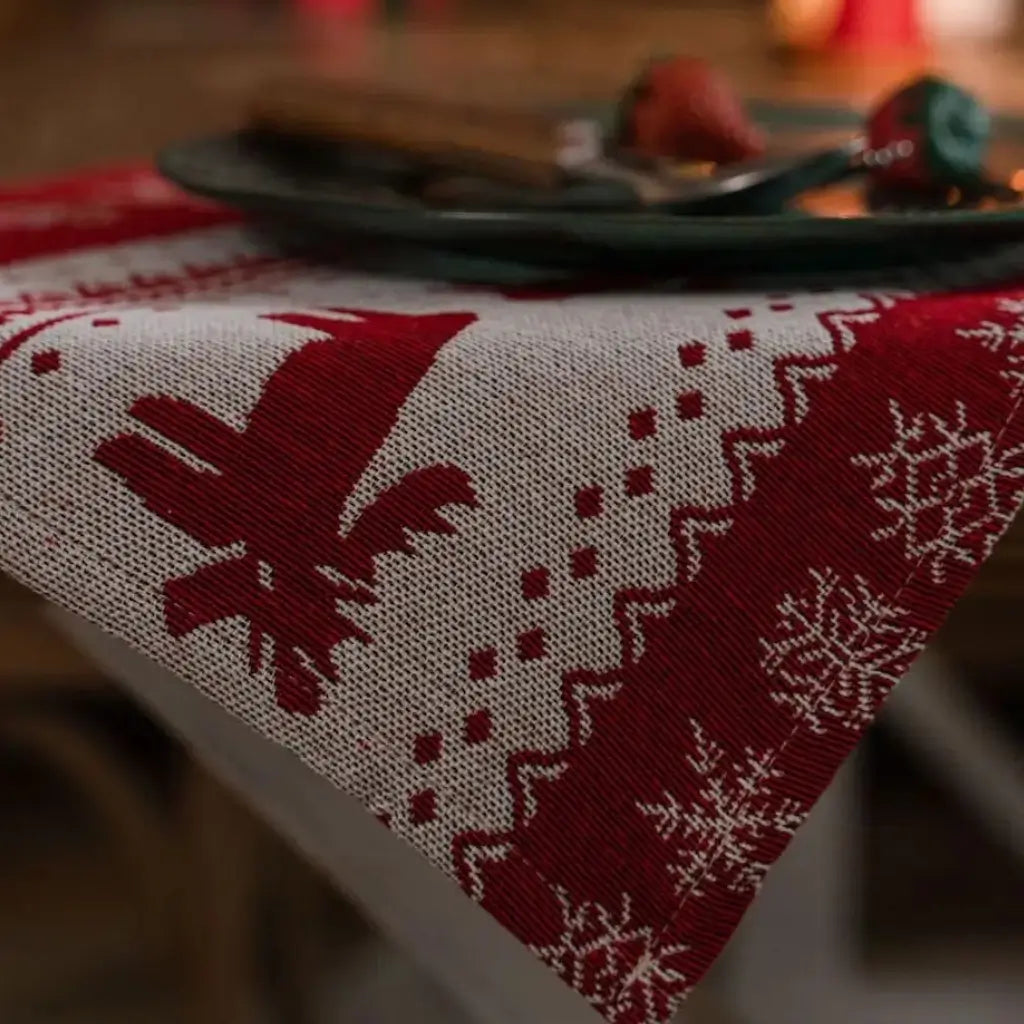 Caminho de Mesa Natalino Jacquard Red Trilho de Mesa Decoração Natal
