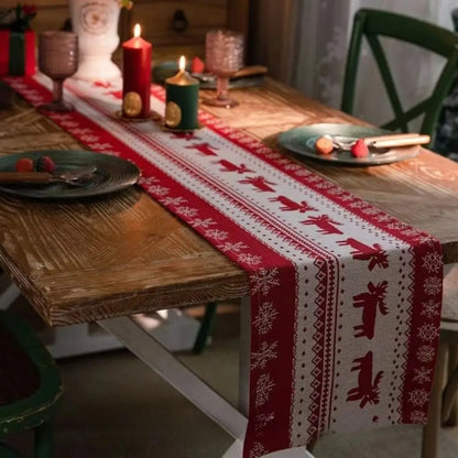 Caminho de Mesa Natalino Jacquard Red Trilho de Mesa Decoração Natal