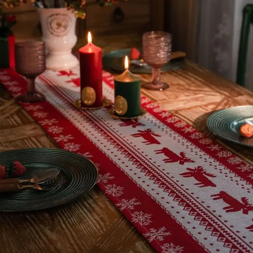 Caminho de Mesa Natalino Jacquard Red Trilho de Mesa Decoração Natal