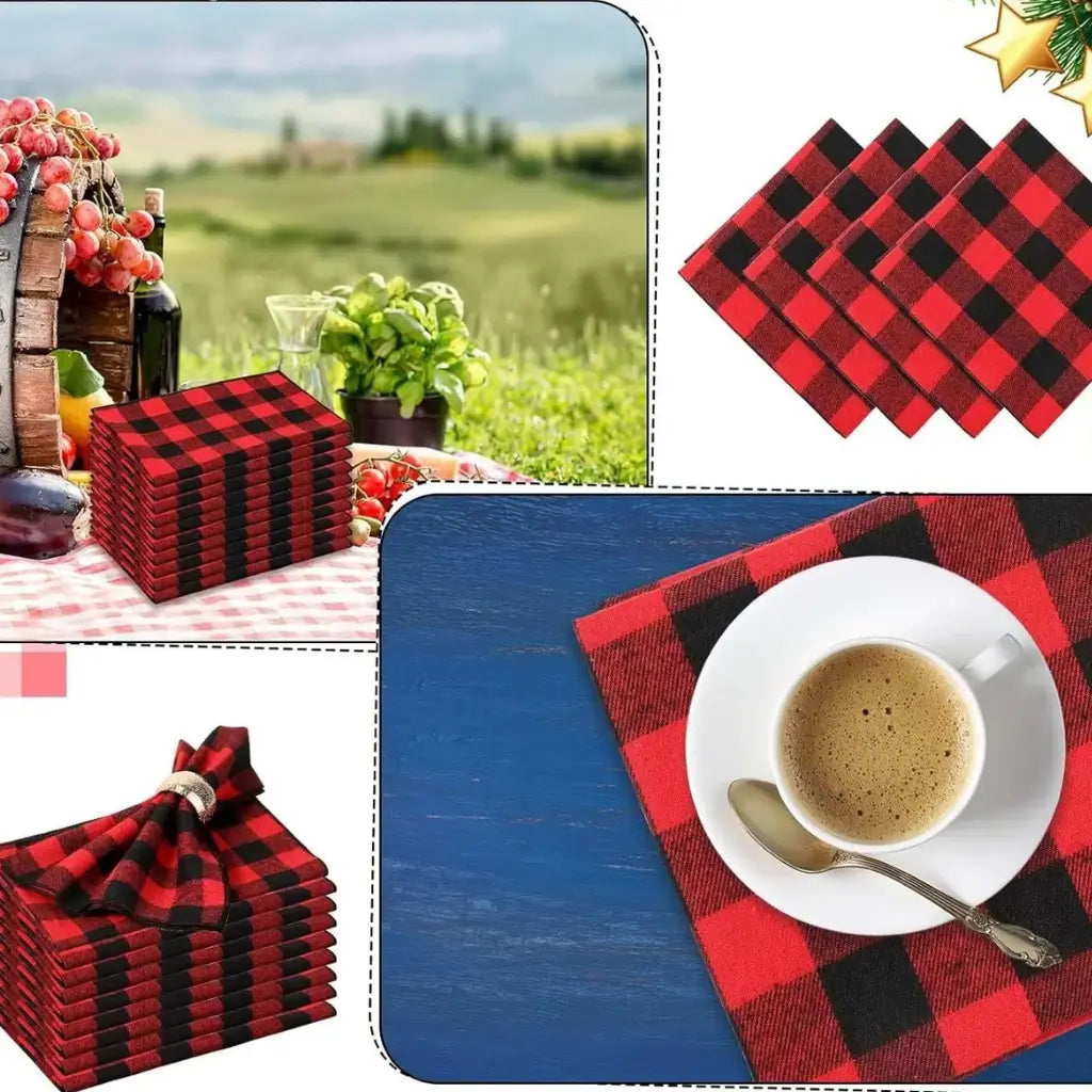 Guardanapos de Tecido Natal Pano de Guardanapo Kit Xadrez Escocês