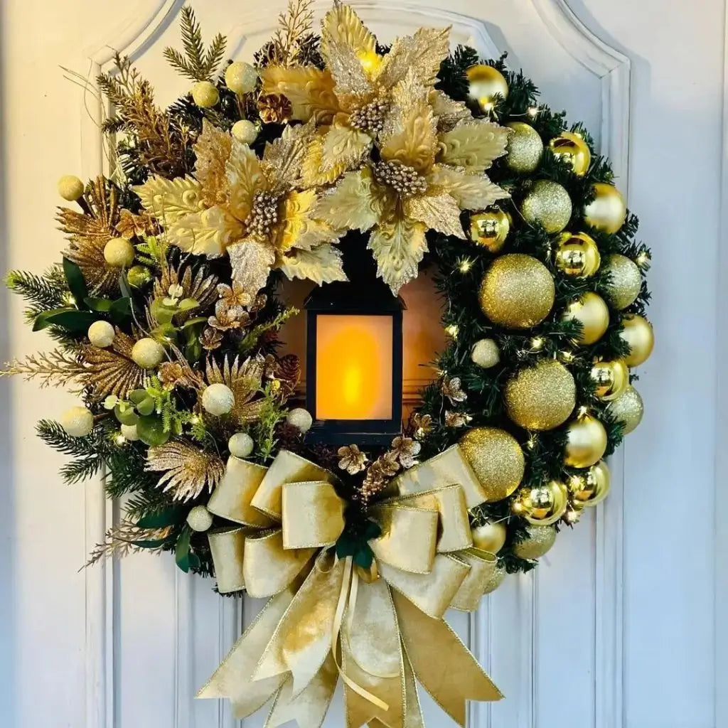 Guirlanda de Natal Dourada Luz Led Para Porta Decoração Casa