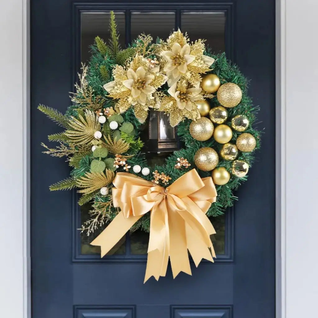 Guirlanda de Natal Dourada Luz Led Para Porta Decoração Casa