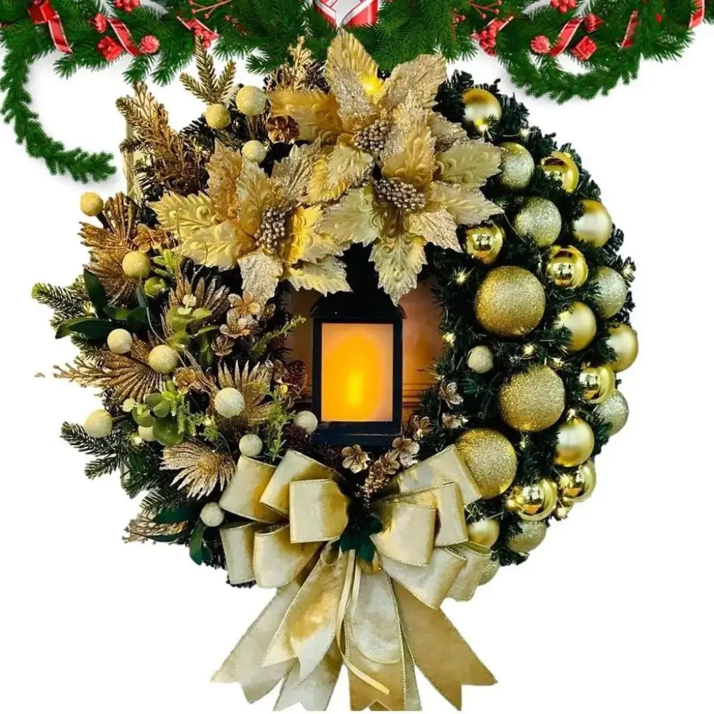 Guirlanda de Natal Dourada Luz Led Para Porta Decoração Casa