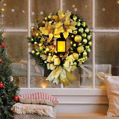 Guirlanda de Natal Dourada Luz Led Para Porta Decoração Casa