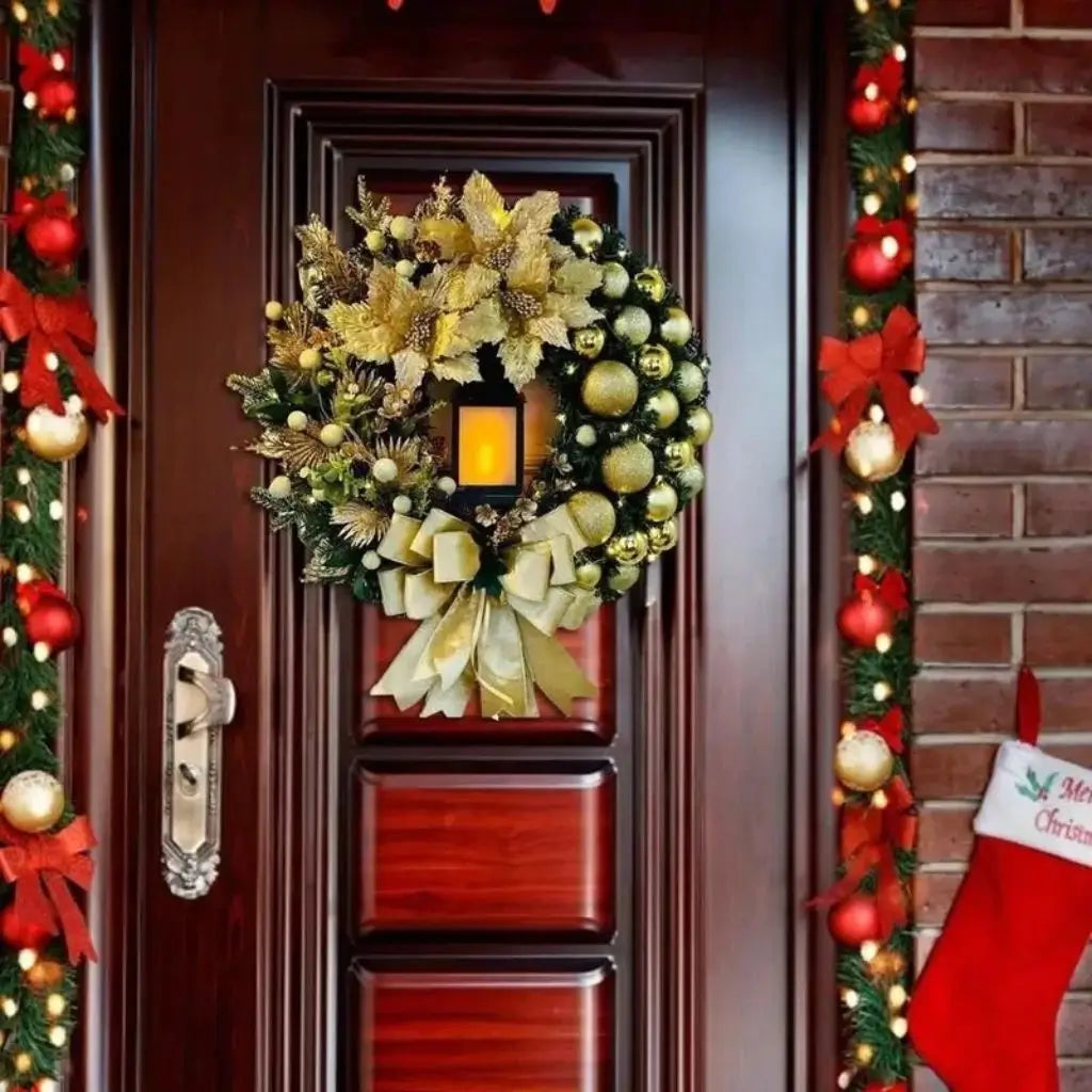 Guirlanda de Natal Dourada Luz Led Para Porta Decoração Casa