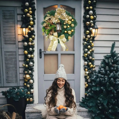Guirlanda de Natal Dourada Luz Led Para Porta Decoração Casa