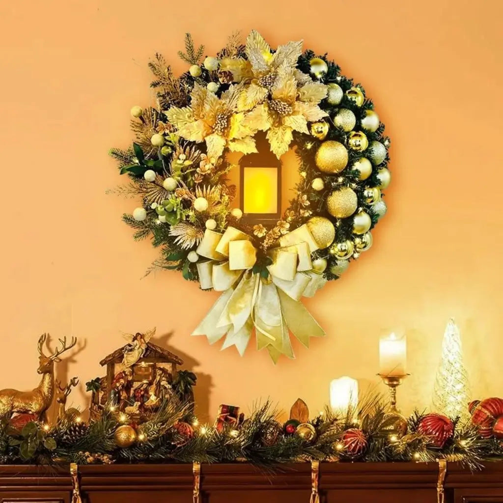 Guirlanda de Natal Dourada Luz Led Para Porta Decoração Casa