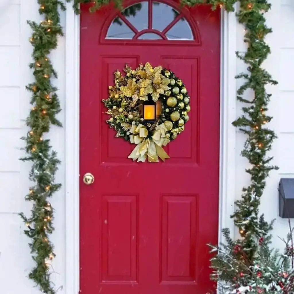 Guirlanda de Natal Dourada Luz Led Para Porta Decoração Casa