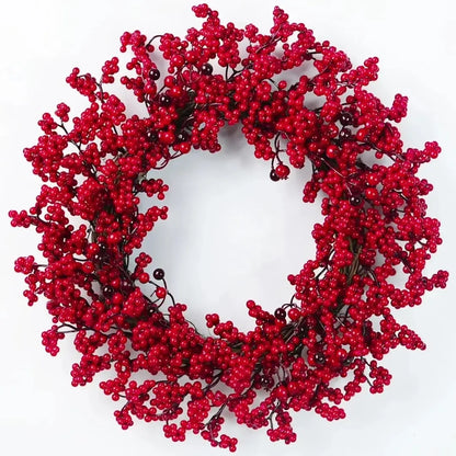 Guirlanda de Natal Folha Cipreste Red Berry Grinalda Pinho Artesanal Merry Christmas