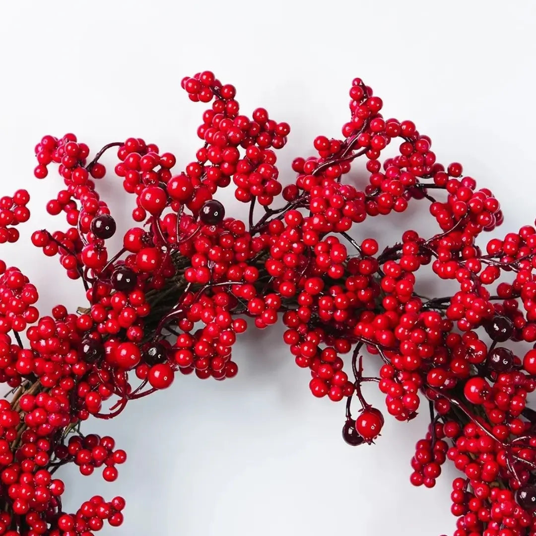 Guirlanda de Natal Folha Cipreste Red Berry Grinalda Pinho Artesanal Merry Christmas