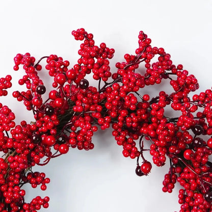 Guirlanda de Natal Folha Cipreste Red Berry Grinalda Pinho Artesanal Merry Christmas