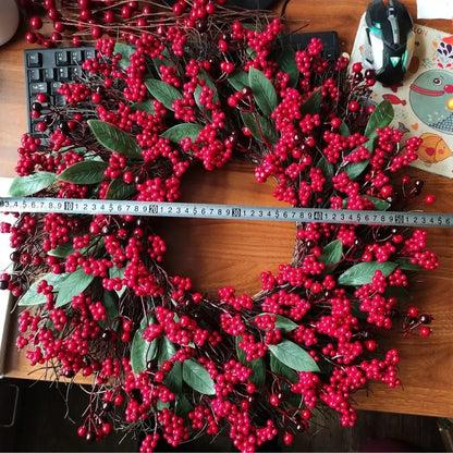Guirlanda de Natal Folha Cipreste Red Berry Grinalda Pinho Artesanal Merry Christmas