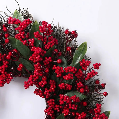 Guirlanda de Natal Folha Cipreste Red Berry Grinalda Pinho Artesanal Merry Christmas