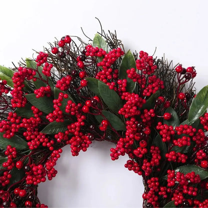 Guirlanda de Natal Folha Cipreste Red Berry Grinalda Pinho Artesanal Merry Christmas