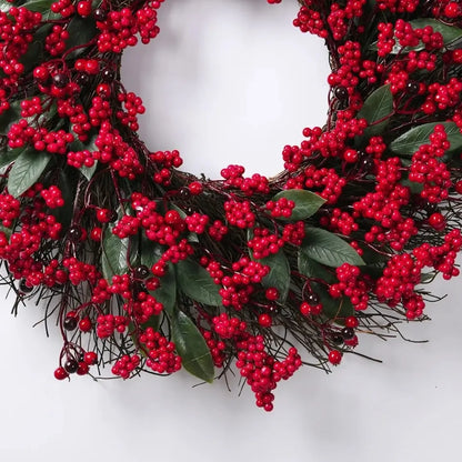 Guirlanda de Natal Folha Cipreste Red Berry Grinalda Pinho Artesanal Merry Christmas