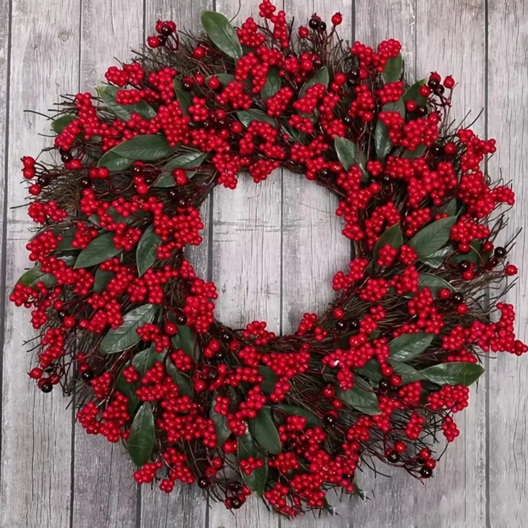 Guirlanda de Natal Folha Cipreste Red Berry Grinalda Pinho Artesanal Merry Christmas