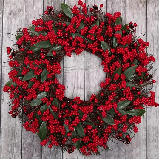 Guirlanda de Natal Folha Cipreste Red Berry Grinalda Pinho Artesanal Merry Christmas