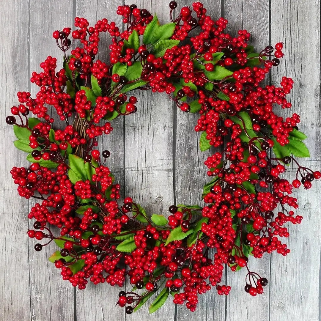 Guirlanda de Natal Folha Cipreste Red Berry Grinalda Pinho Artesanal Merry Christmas