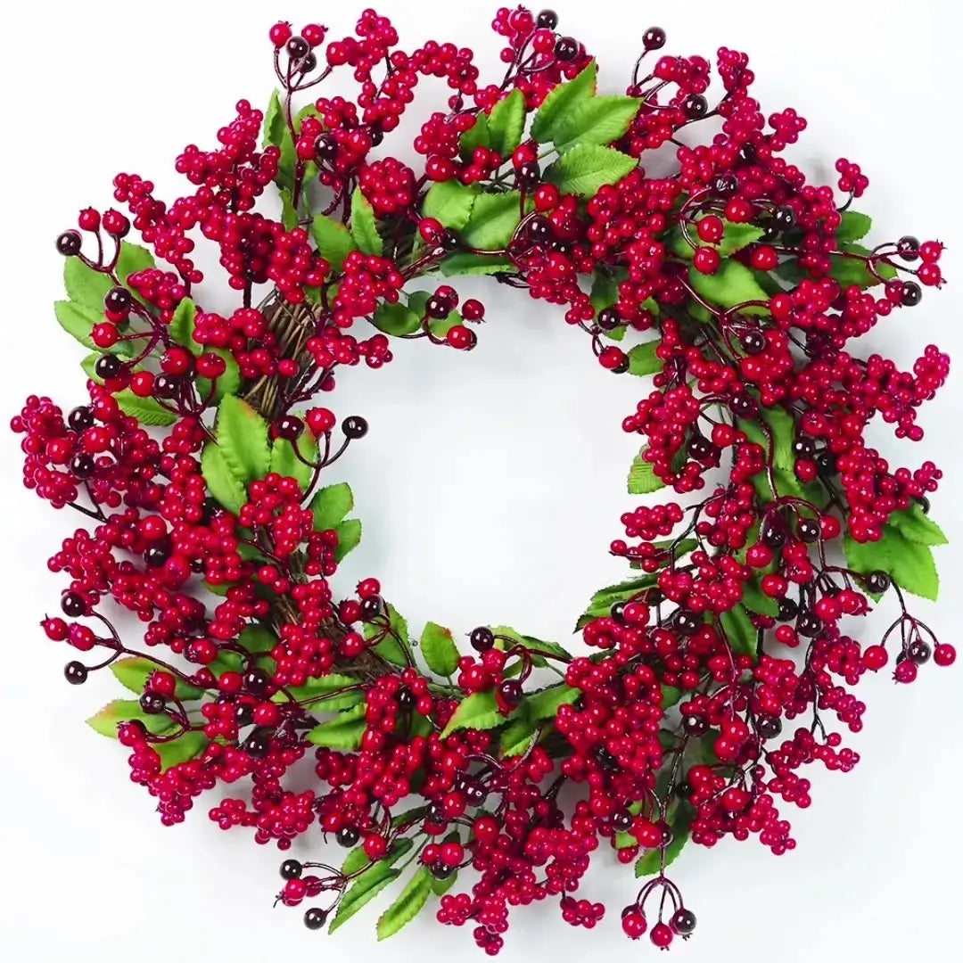 Guirlanda de Natal Folha Cipreste Red Berry Grinalda Pinho Artesanal Merry Christmas