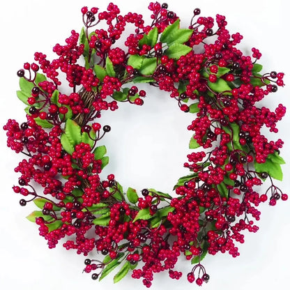 Guirlanda de Natal Folha Cipreste Red Berry Grinalda Pinho Artesanal Merry Christmas