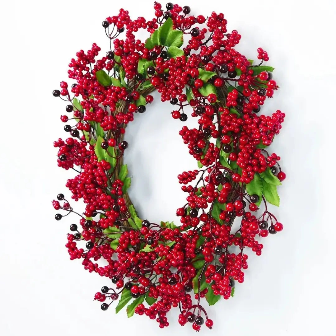 Guirlanda de Natal Folha Cipreste Red Berry Grinalda Pinho Artesanal Merry Christmas