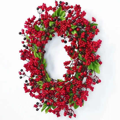 Guirlanda de Natal Folha Cipreste Red Berry Grinalda Pinho Artesanal Merry Christmas