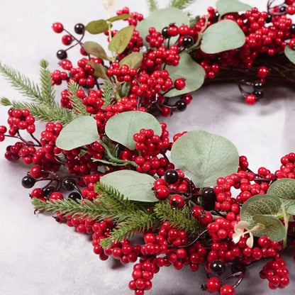 Guirlanda de Natal Folha Cipreste Red Berry Grinalda Pinho Artesanal Merry Christmas